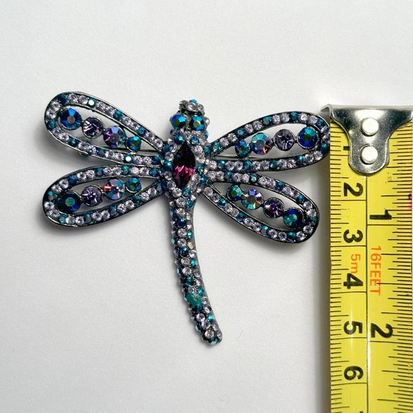 Vintage Tara Dragonfly Brooch Pin with Purple & Blue Aurora Borealis Rhinestones - Picture 4 of 5